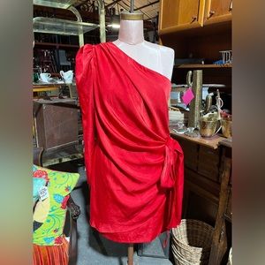 Aidan Mattox Red Draped One Shoulder Dress | Side Bow Accent